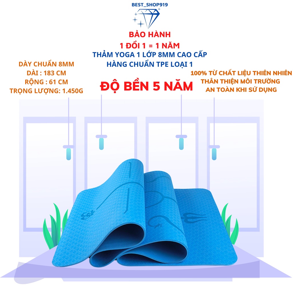 Thảm Tập YOGA Định Tuyến 8MM 1 Lớp Cao Cấp Chống Trơn Trượt Chuẩn TPE Tự Nhiên Bảo Hành Lỗi 1 Đổi 1 [ TẶNG TÚI ]