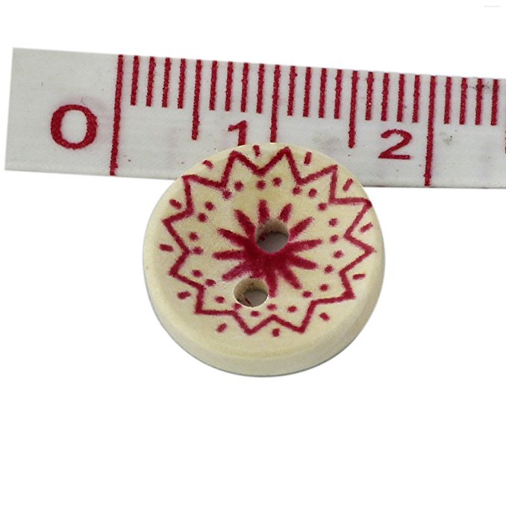 Bộ 100 Khuy Gỗ Tròn 2 Lỗ 15mm Họa Tiết Hoa Cổ Điển