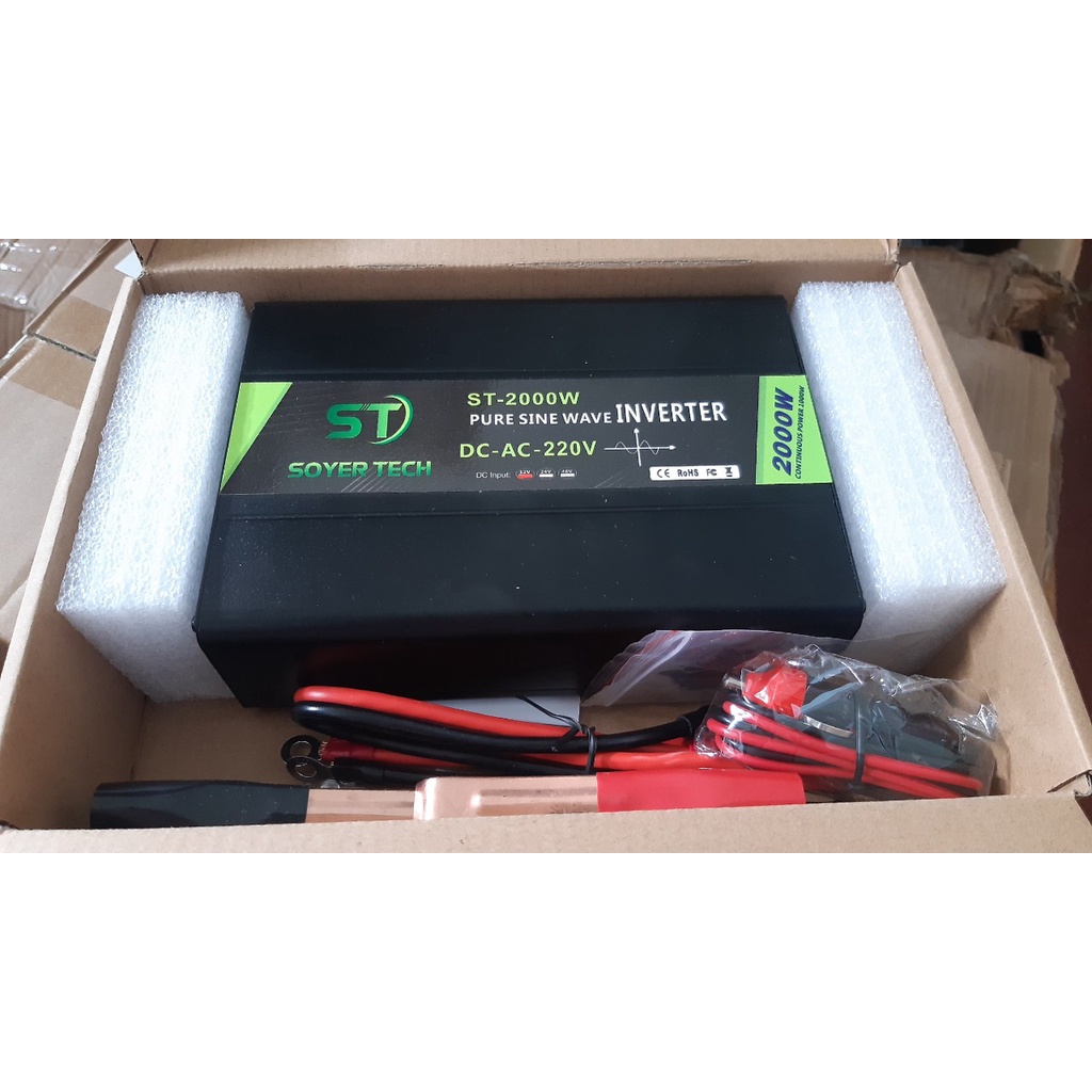 Bộ chuyển đổi điện Sin Chuẩn 2000W-Bộ Đổi Nguồn 12V sang 220V SOYER TECH - ST-2000W