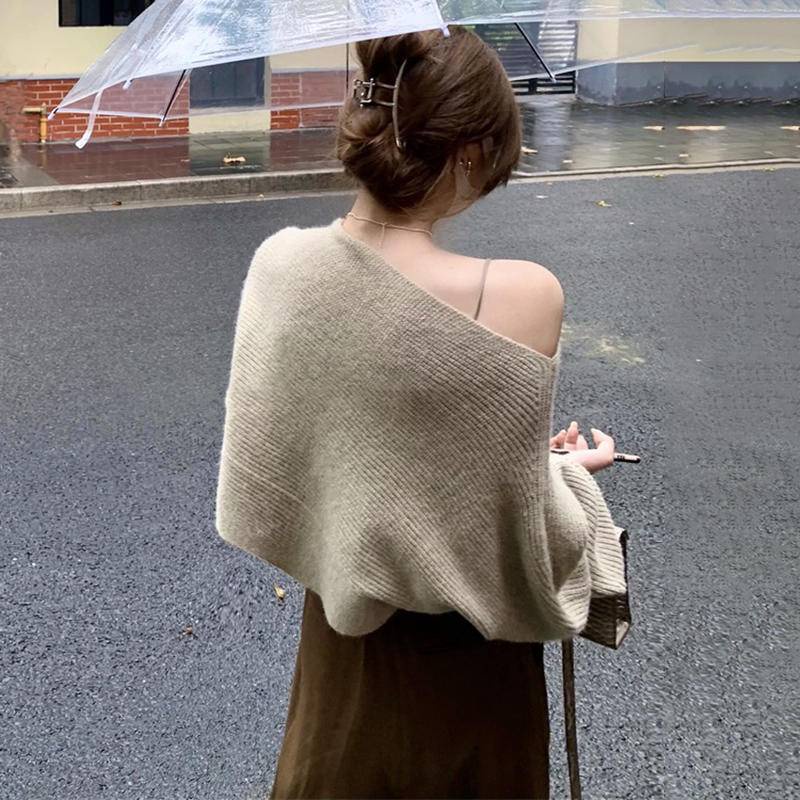 Áo Len Croptop Lệch Vai Kiểu Nữ Dệt Kim Form Rộng Áo Khoác Ngoài Không Tay Sang Chảnh Set Đồ Nữ Đi Chơi ALHV001