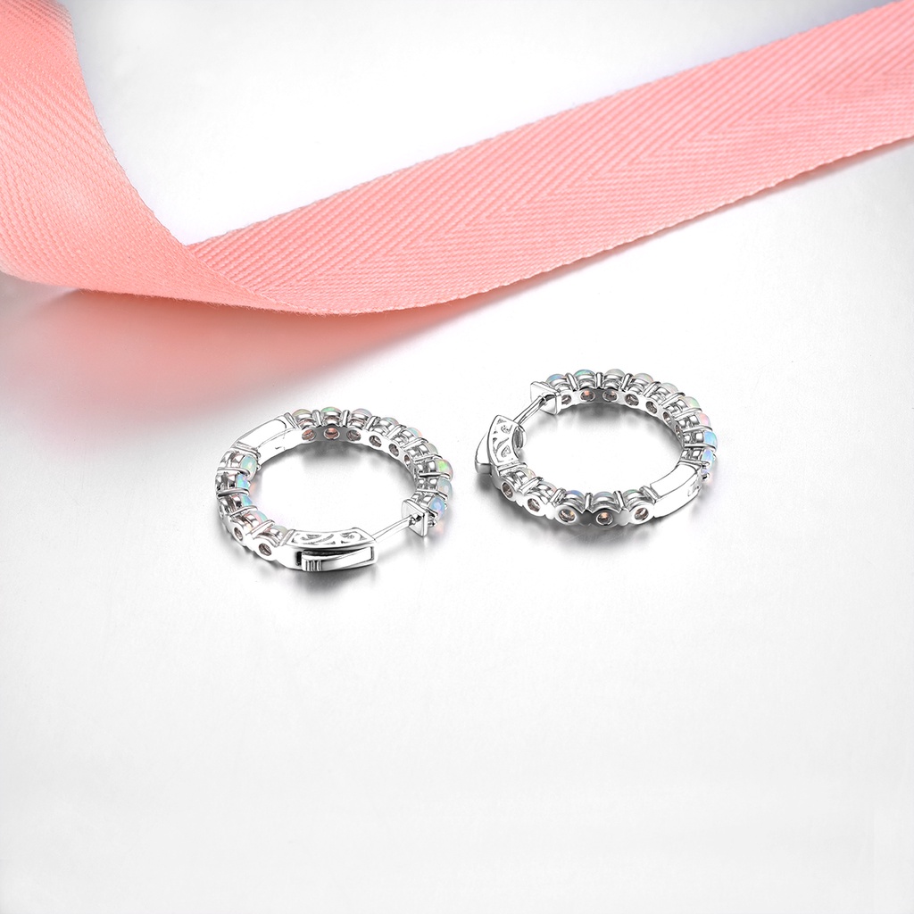 Khuyên Tai Bạc 2.3 Carats Opal Tự Nhiên Nhiều Màu Phong Cách Giáng Sinh Cho Nữ