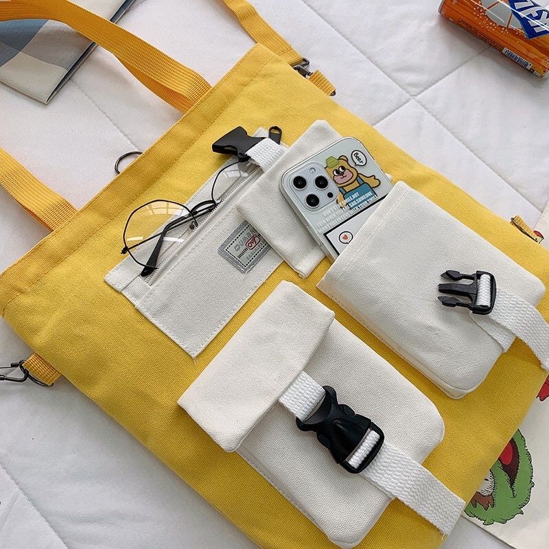 Túi đeo chéo,túi tote vải bố nhiều ngăn phối màu