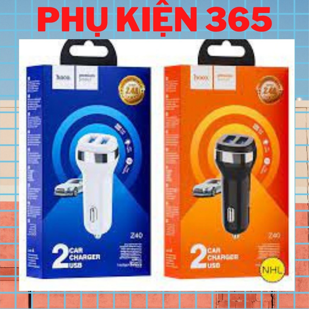 Cốc Sạc Xe Hơi Hoco Z36/ Z39/ Z40  1 Cổng Tẩu Sạc, 2 Cổng Sạc USB- Hàng Chính Hãng