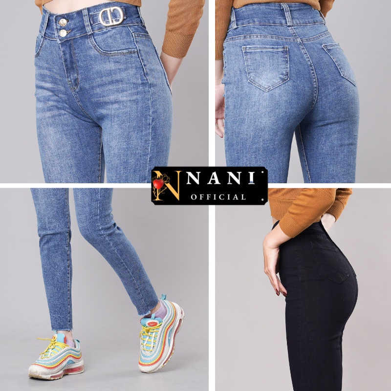 Quần Jean Nữ Lưng Cao NANI Jeans Bò Nữ Skinny Cạp Cao Ống Ôm Bó Hack Dáng Màu Xanh Đen Cao Cấp Hàn Quốc [Ảnh Video Thật]