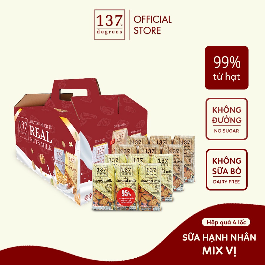 [Hộp quà] Sữa hạt Hạnh Nhân 137 Degrees 180ml x 12 hộp