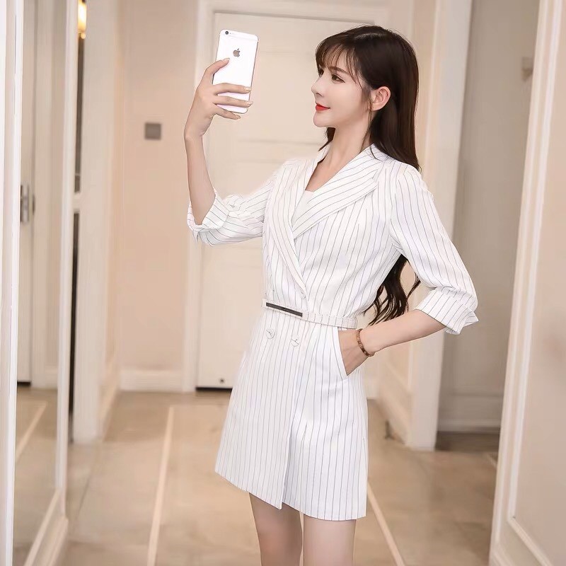 [Order] Váy vest ngắn tay công sở kẻ sọc mùa hè VL03