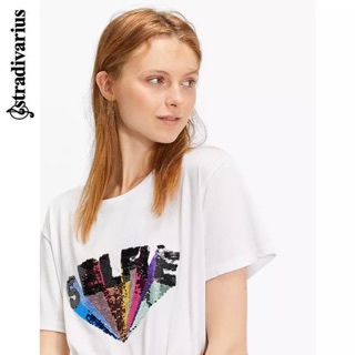 Áo thun tshirt đính sequin hiệu Stradivarius Auth 100%