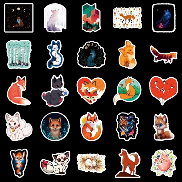 Set 50 Hình Dán Chống Thấm Nước Hình Cáo Đáng Yêu