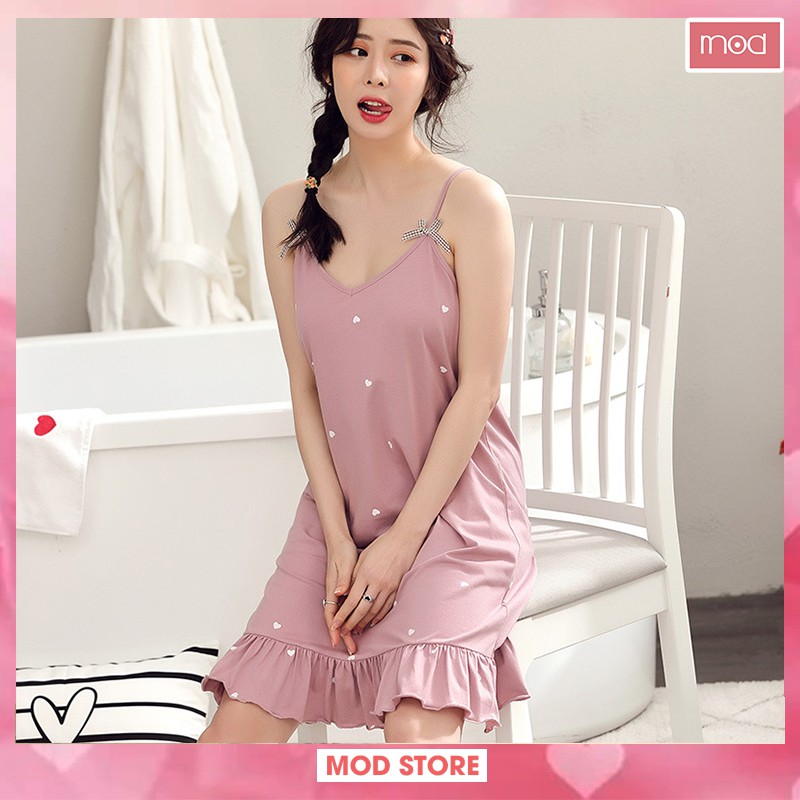 [𝐇𝐚̀𝐧𝐠 đ𝐞̣𝐩] Váy Ngủ 2 Dây, Váy Mặc Nhà Siêu Mát, Chất Cotton Co Giãn, Nhiều Màu V3