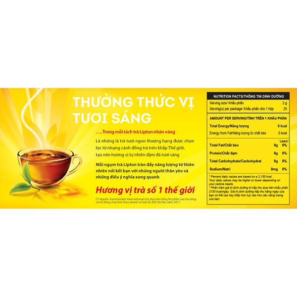 Trà túi lọc LIPTON nhãn vàng 50g (25 túi * 2g)