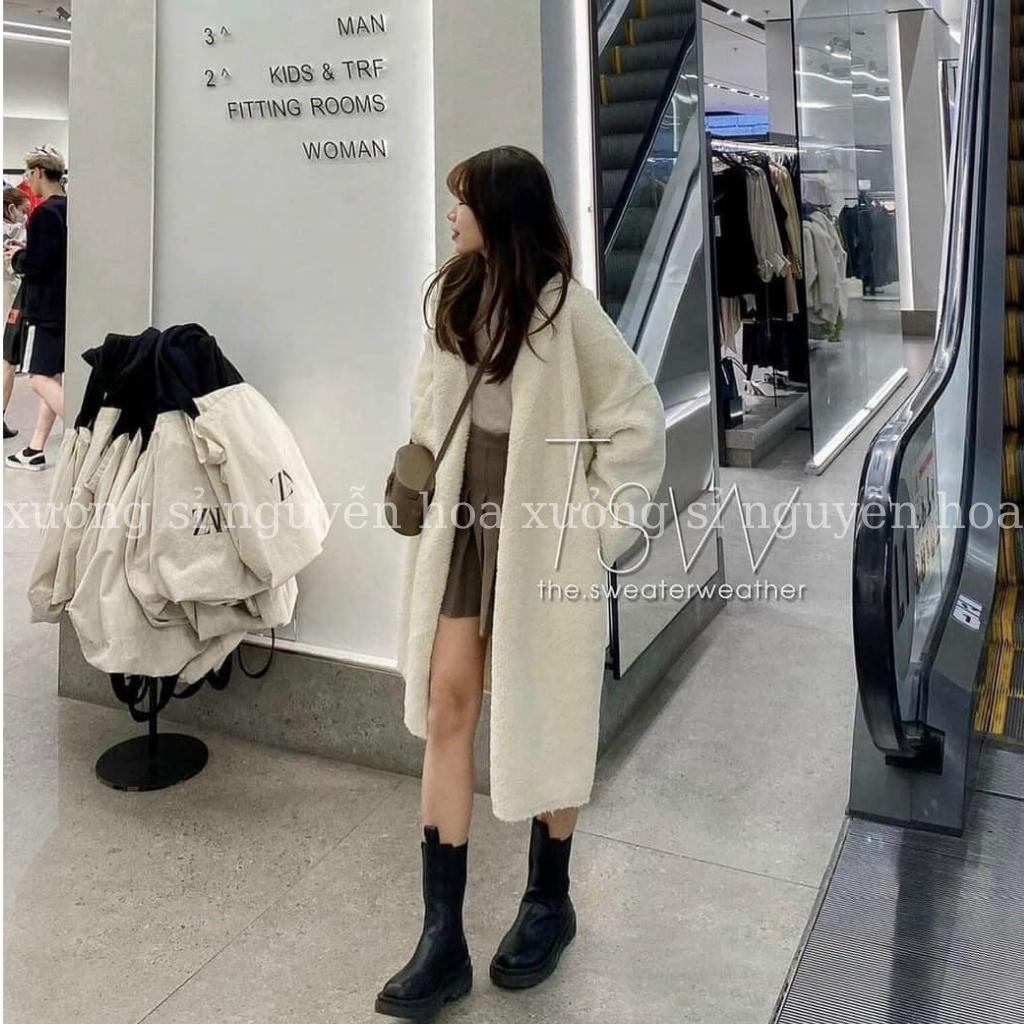 áo khoác lông cừu cardigan dáng dài mặc mùa đông siêu ấm 2  màu trắng nâu đẹp chuẩn ảnh phong cách hàn quốc | BigBuy360 - bigbuy360.vn