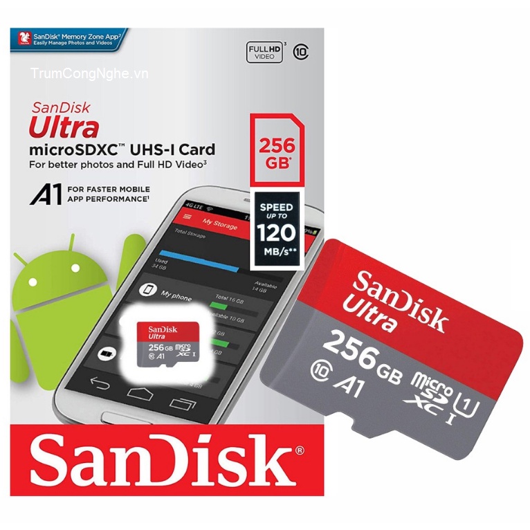 Thẻ nhớ MicroSDXC 256GB SanDisk Ultra A1 Class 10 120MB/s (Đỏ)