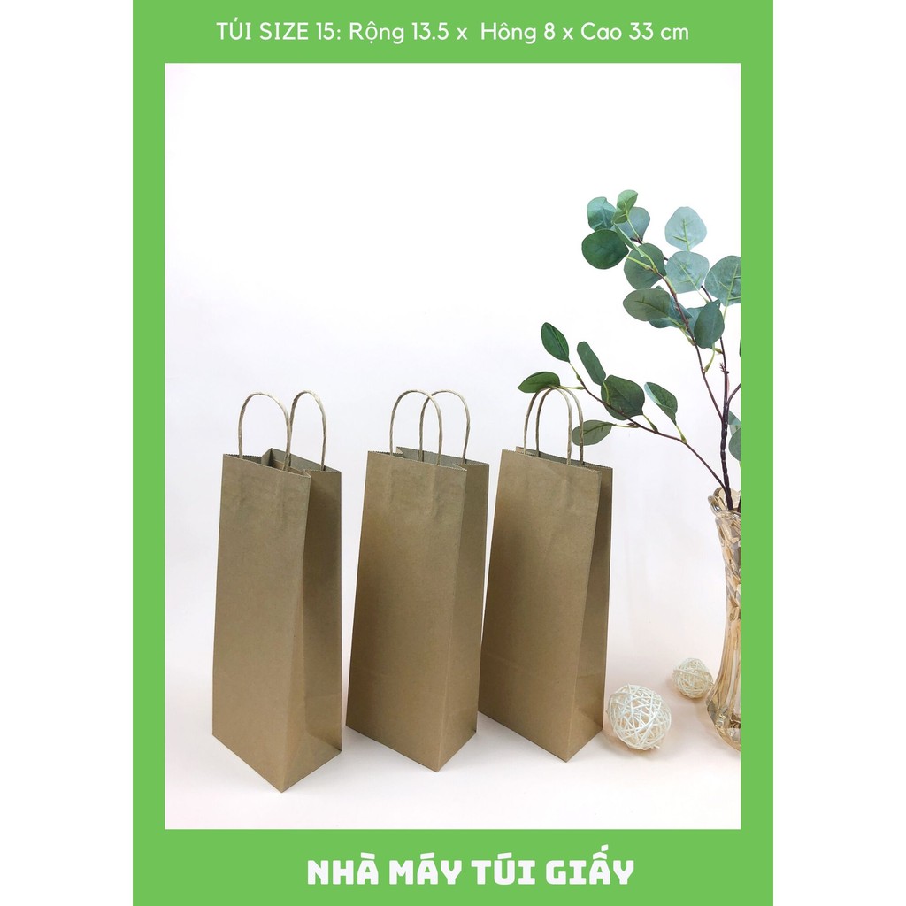 300 CHIẾC TÚI GIẤY KRAFT SIZE 15: 13.5x8x33 MÀU NÂU CÓ QUAI ( ẢNH THẬT)