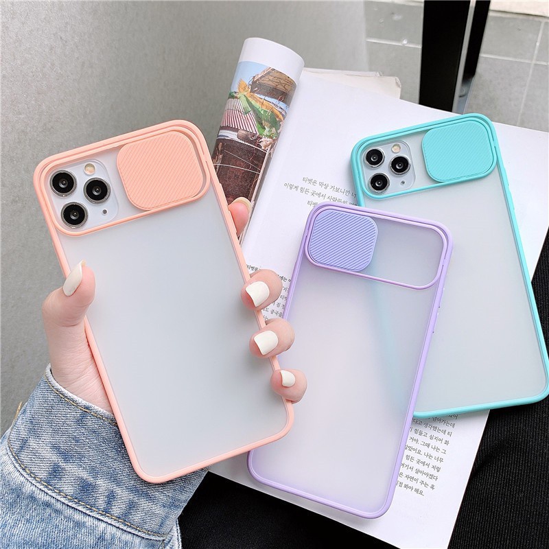 Ốp Điện Thoại Cứng Nhám Trong Suốt Có Thanh Trượt Bảo Vệ Camera Cho iPhone 13 12 11 Pro Max Mini X XR XS 8 7 6 6S Plus + SE 2020