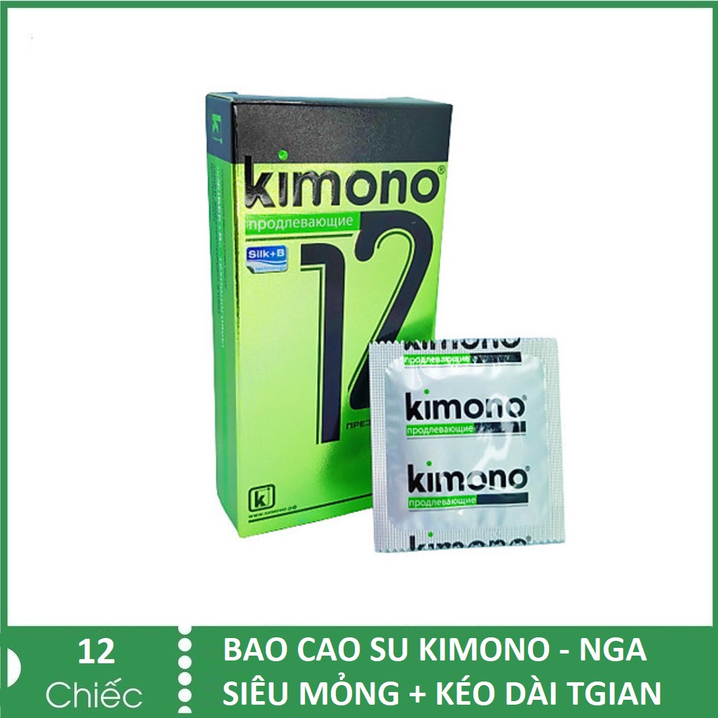 Bao cao su Siêu mỏng Kéo dài thời gian Kimono Long Shock 0.03 - hộp 12 chiếc - Nga