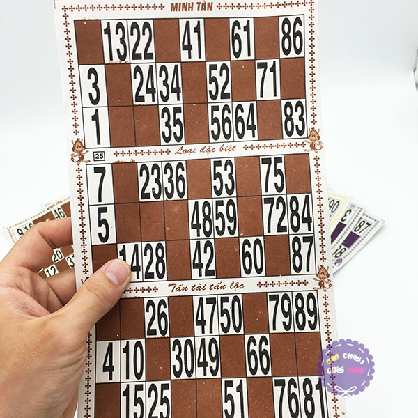 Bộ trò chơi kêu Lô Tô 90 số bằng giấy và gỗ chơi loto Cờ Lô Tô bằng gỗ