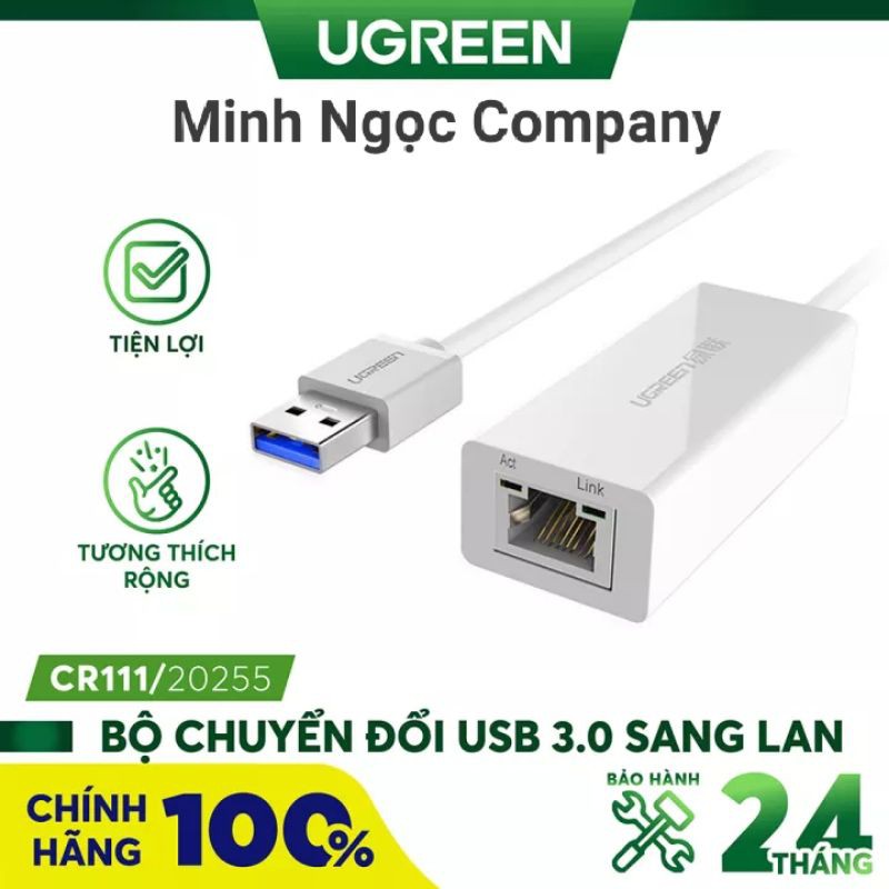 Cáp Chuyển USB 3.0 Sang LAN Gigabit 10/100/1000 Ugreen 20255 - Hàng Chính Hãng