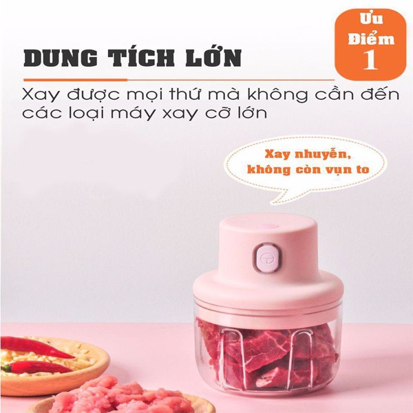 Máy Xay Tỏi Ớt Cầm Tay 250ml Mini Siêu Tiện Lợi