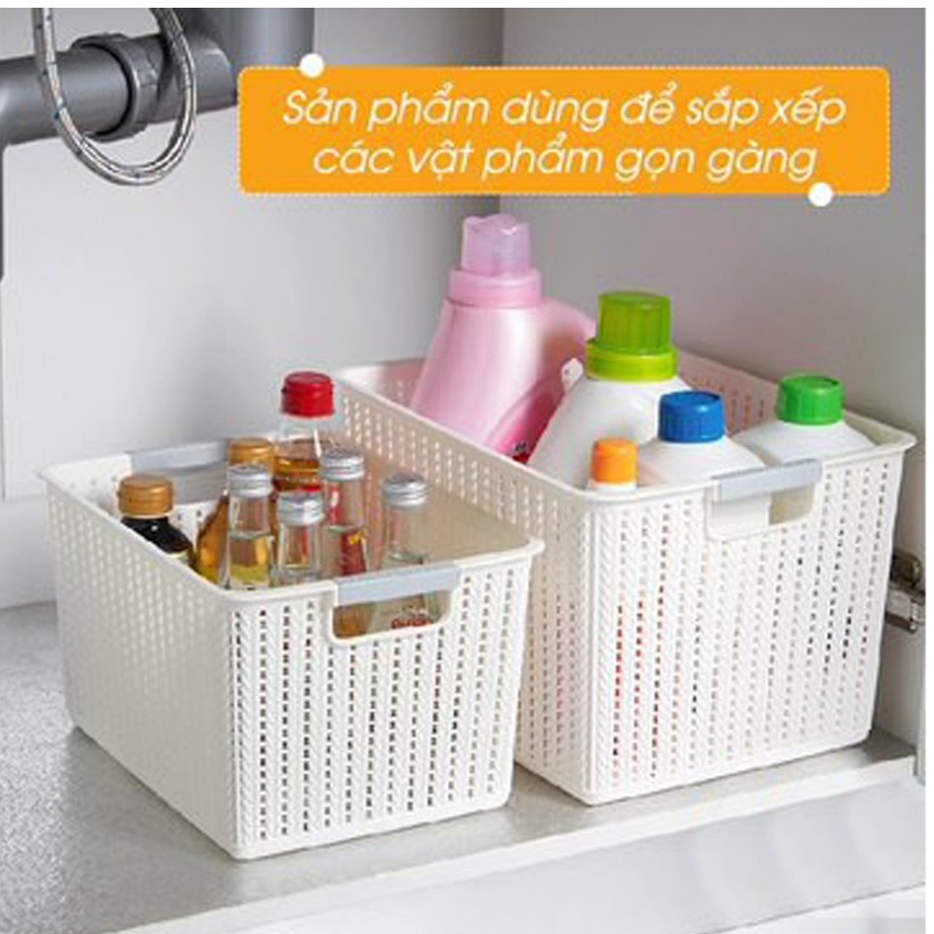 Rổ nhựa đan mây size đại đựng đồ đa năng nhựa Việt Nhật No 3415-3