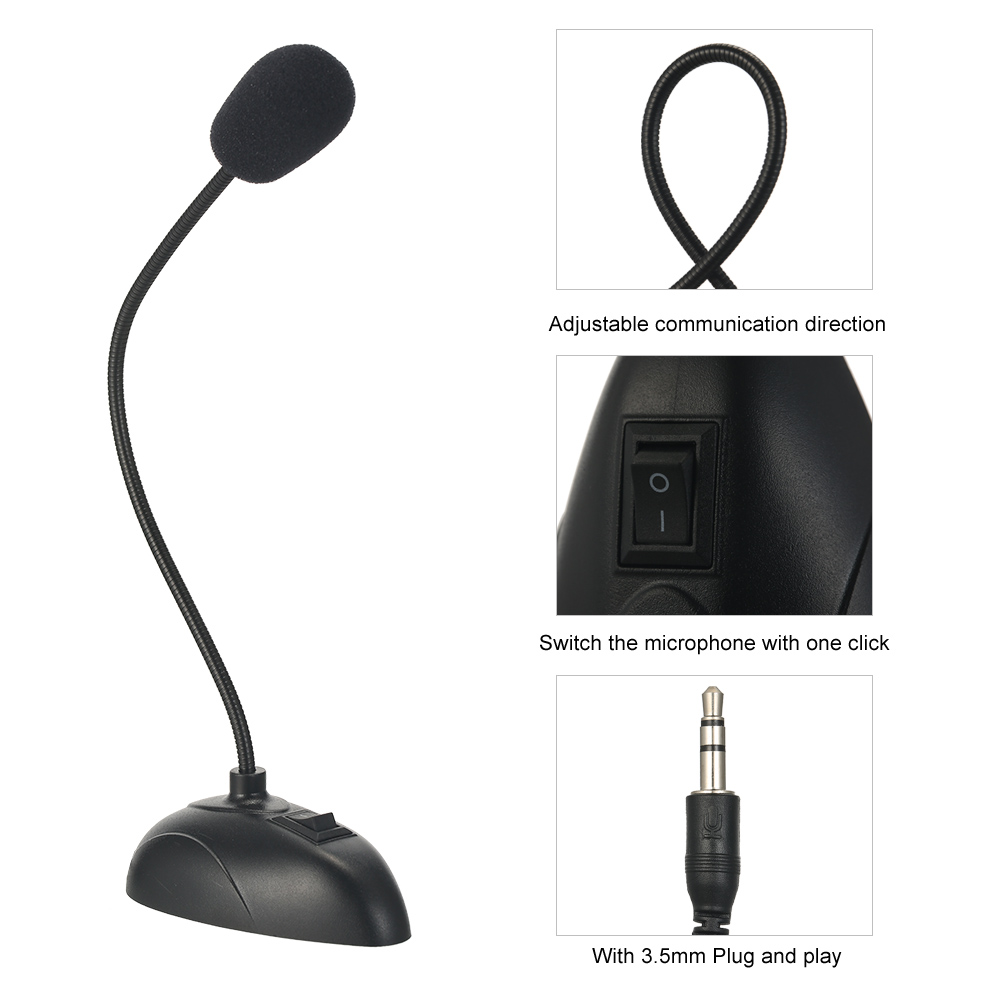 PI  Flexible Stand Mini Studio Speech Microphone 3.5mm Plug Gooseneck Mic Wired Microphone for Computer PC Desktop Notebook