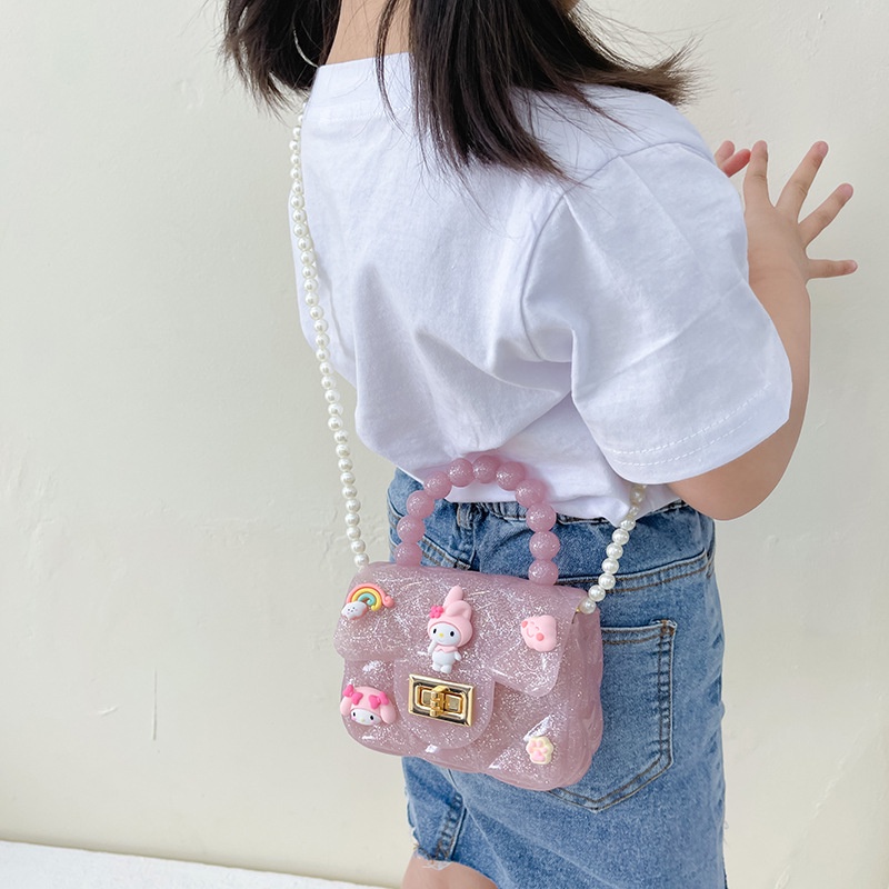 Túi Đeo Chéo Vai Bằng Silicone Có Dây Xích Họa Tiết My Melody Dễ Thương Dành Cho Bé Gái