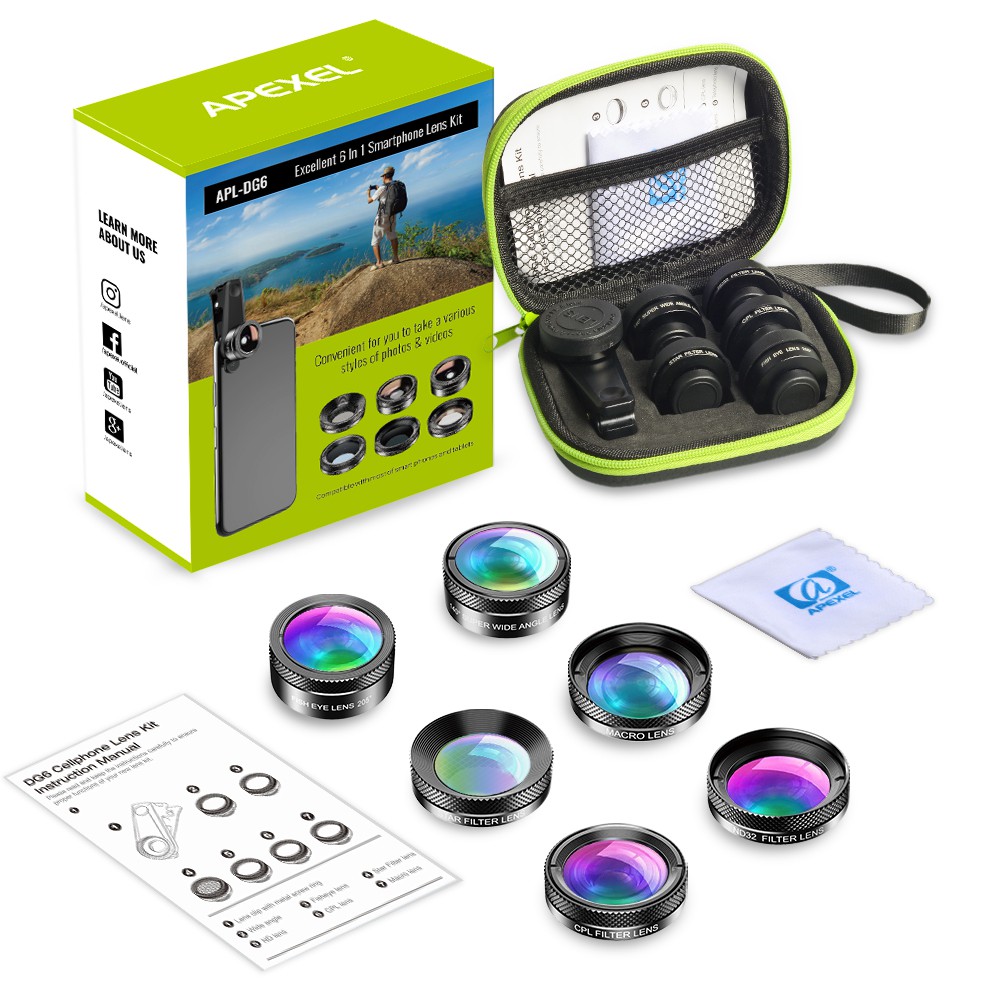APEXEL ND32 6-in-1 camera lens kit for iPhone smartphone huaweall