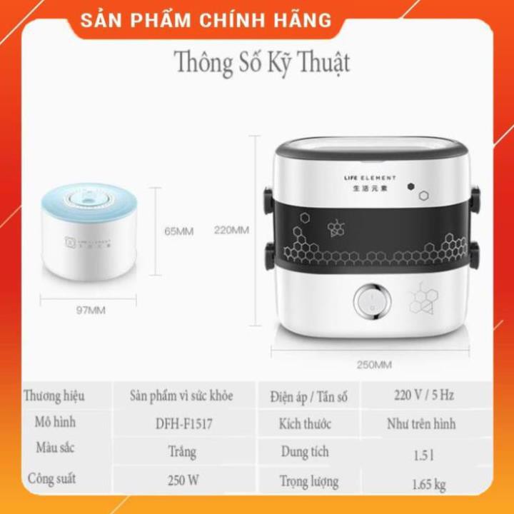 HÀNG NỘI ĐỊA Hộp cơm điện 4 bát gốm sứ 2 tầng, Nồi cơm mini cho dân văn phòng, hộp cơm hâm nóng Life Element -ảnh thật