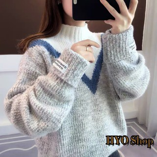 Áo len nữ HYO lông cừu dày Freesize kiểu cổ 3cm dáng Hàn Quốc