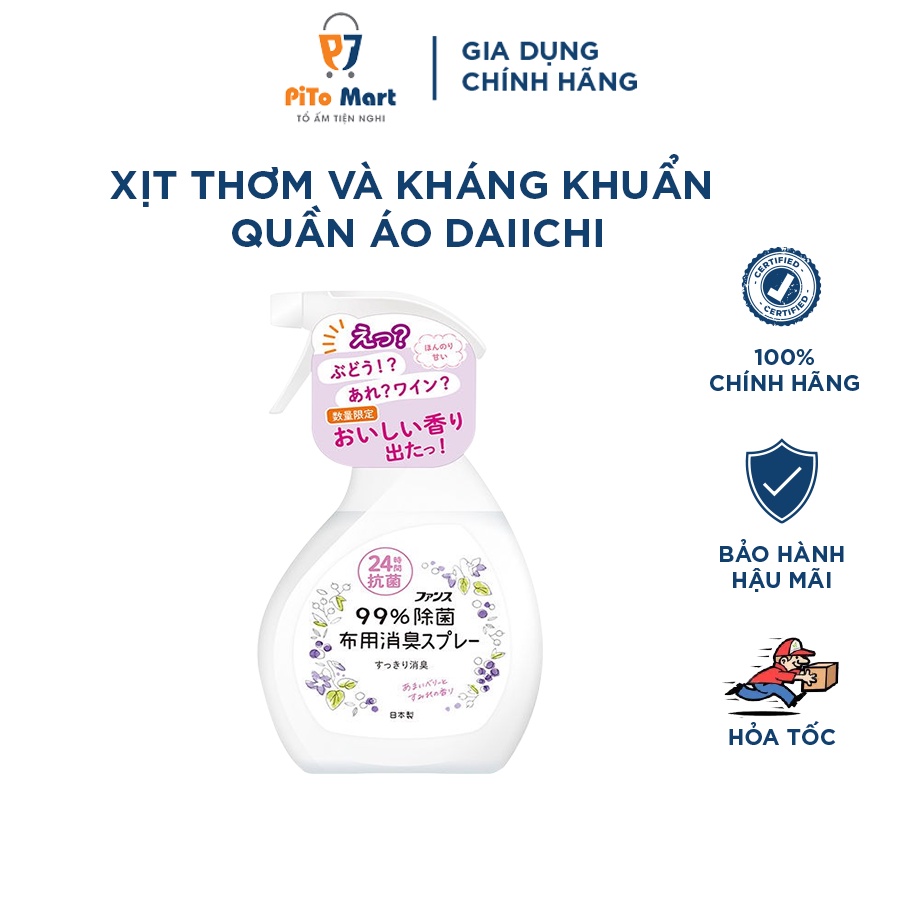 Xịt thơm và kháng khuẩn 24h, Xịt khử mùi quần áo Daiichi nhập khẩu chính hãng Nhật Bản dung tích 380ml