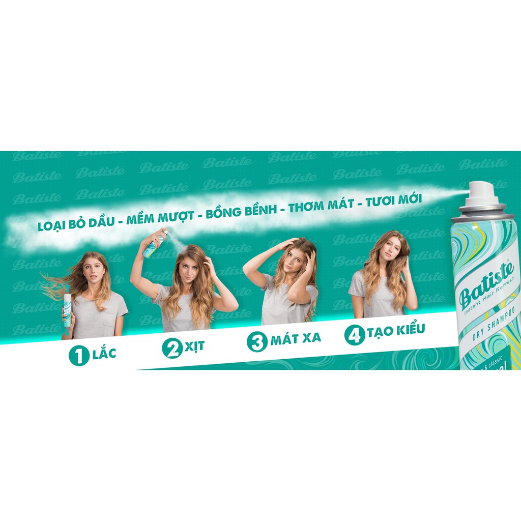 Dầu Gội Khô Giúp Sạch Tóc Và Da Đầu ,Hương Thơm Dài Lâu BATISTE Dry Shampoo 200ml- Tropical