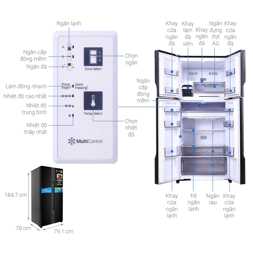 Tủ lạnh Panasonic Inverter 550 lít NR-DZ601VGKV - Ngăn trữ đông thịt tinh thể bạc Ag, Ngăn đông mềm, Miễn phí giao HCM.