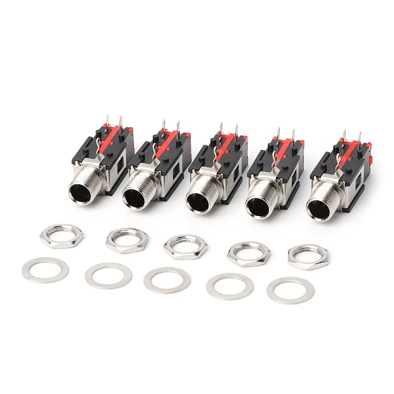 Bộ 5 Đầu Nối Jack Cắm Tai Nghe Điện Thoại 6.35mm 1 / 4 2Pin
