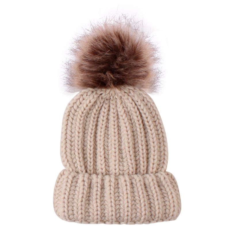 Mũ beanie Trùm Đầu Giữ Ấm Mùa Đông Phối Cục Bông Dễ Thương Dành Cho Mẹ Và Bé
