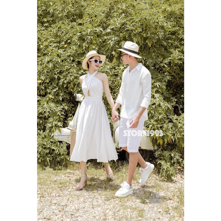 Đồ đôi nam nữ đẹp Set áo váy sơ mi Hàn Quốc dáng dài TRUNGNGUYEN COUPLE STORE