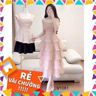 Váy 2 dây dáng dài váy hồng nữ váy tiểu thư váy đi tiệc váy thiết kế cao cấp V1081 hãng DVC