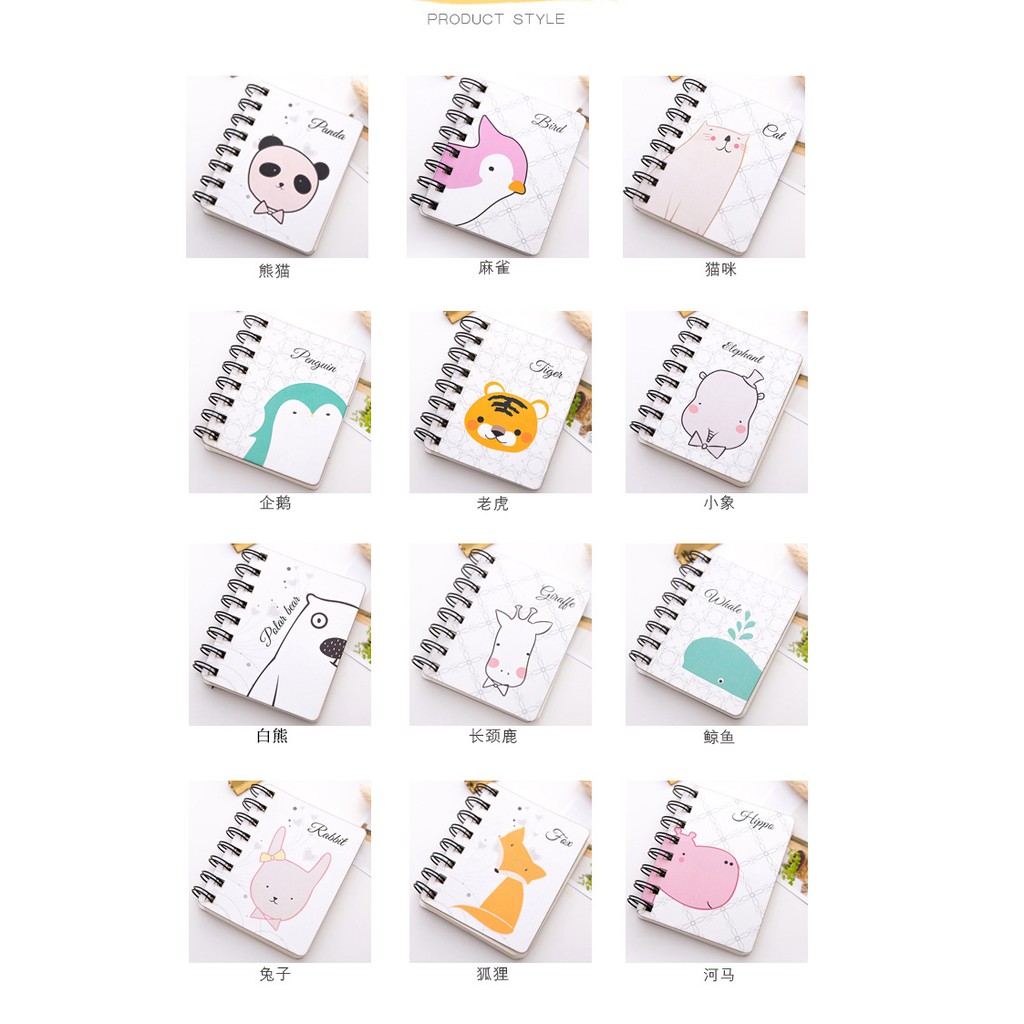 Sổ hình thú cute - lò xo gáy dọc - nhiều mẫu ( gấu,thỏ,mèo,cáo,voi .v.v. giao mẫu ngẫu nhiên ) 29.41