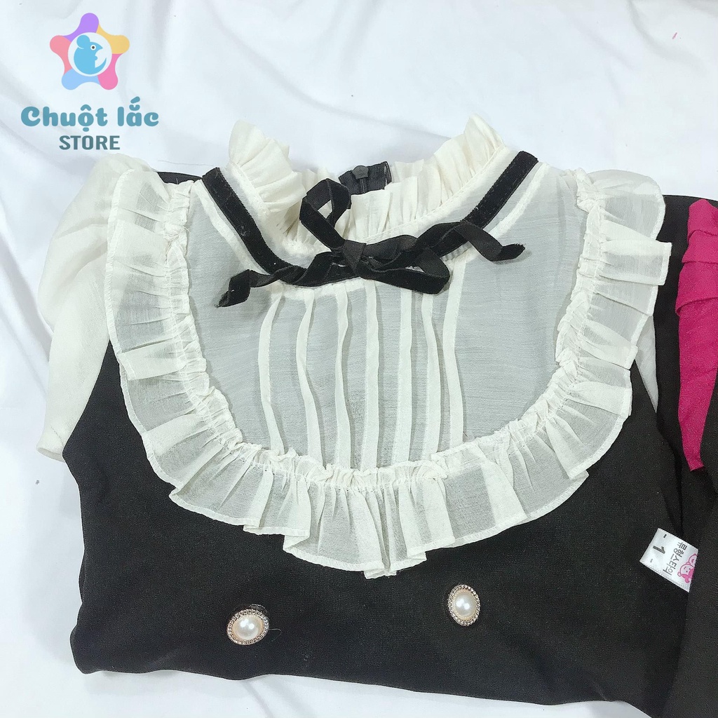 Đầm Bé Gái Diện Tết Chuột Lắc Store Thun Umi Phối Tay Voan 10kg Đến 22kg Màu Đỏ Kem