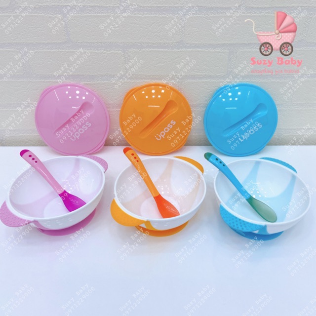 BÁT ĂN DẶM CHỐNG ĐỔ KÈM THÌA BÁO NÓNG UPASS UP5001W, Suzy baby