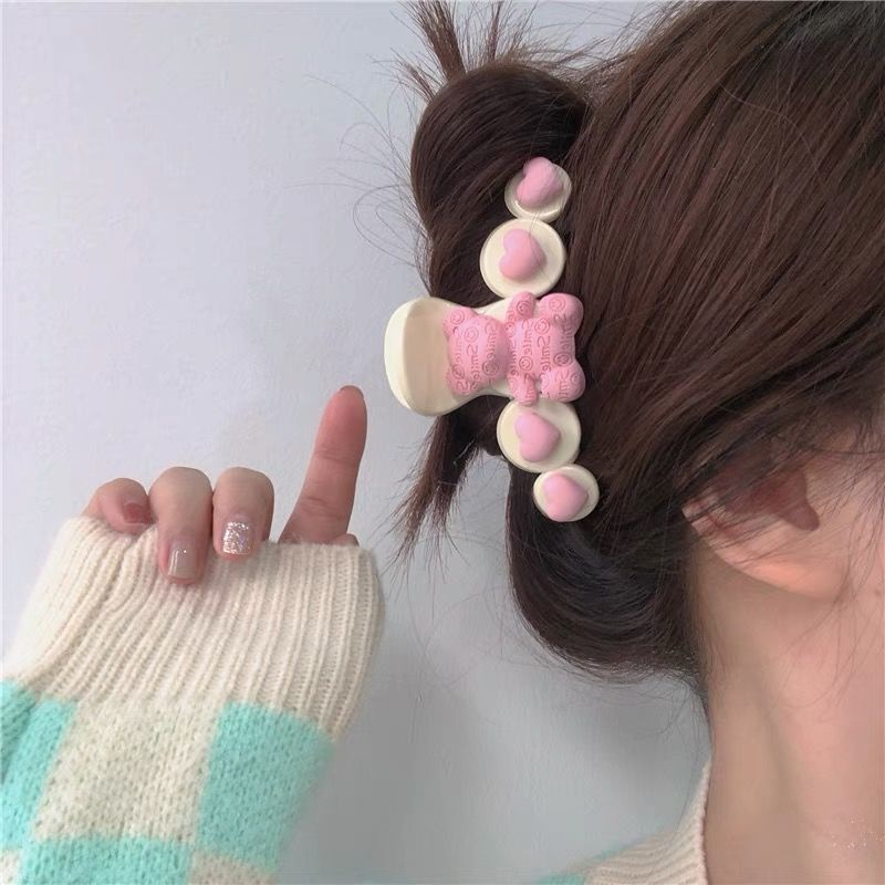 Kẹp Tóc Hình Gấu Hồng Đính Nơ Chống Trượt Dễ Thương Cho Nữ