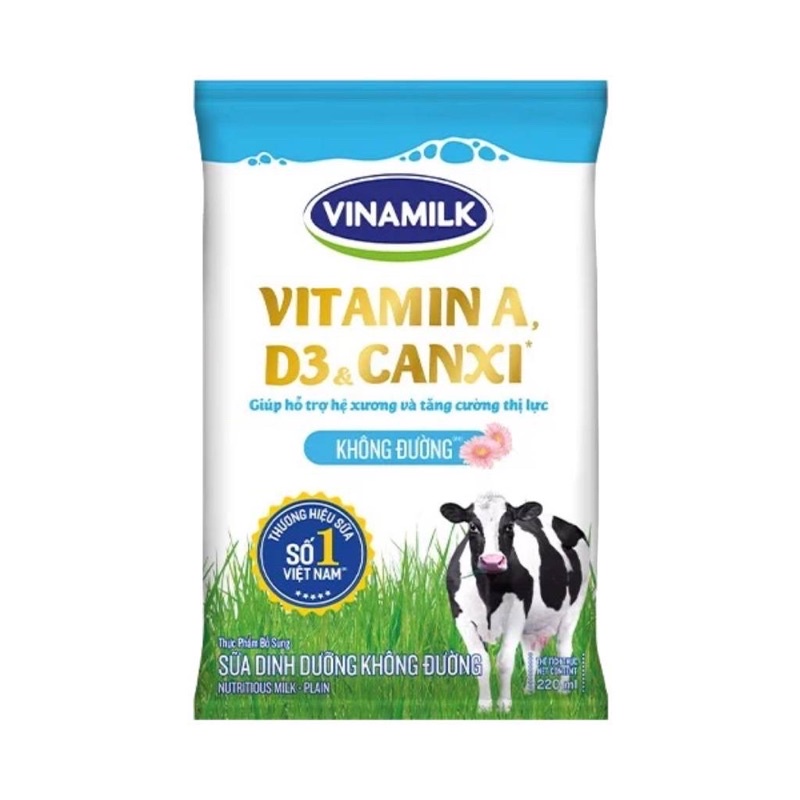 Mẫu mới Thùng 48 bịch sữa dinh dưỡng Vinamilk A&D3 có đường 220m Loại sữa Có đường + không đường