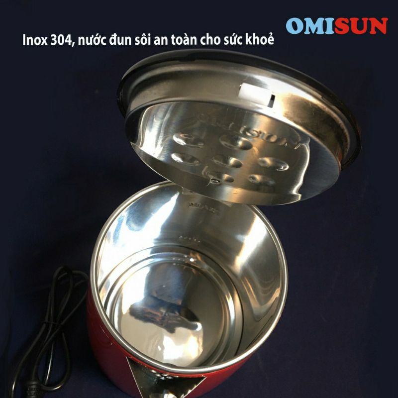 Ấm siêu tốc inox 304 cao cấp Omisun T7, ấm đun nước siêu tốc inox vỏ nhựa