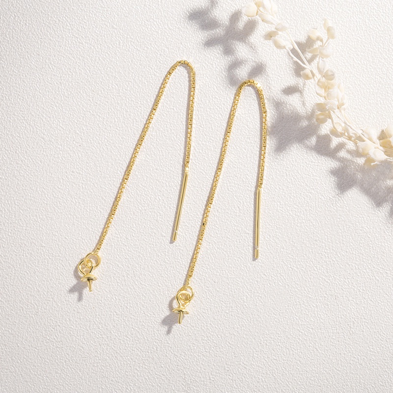 [B7T1] Phụ kiện trang sức (DIY) - Cặp (2) bông tai bạc trống hạt kiểu thả tự do điều chỉnh 2 chiều