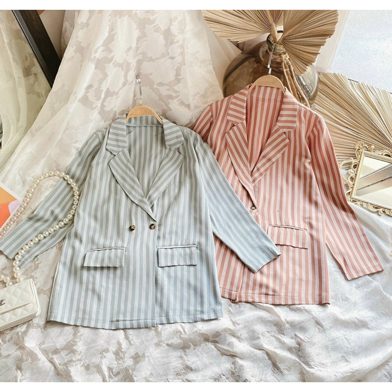 Áo khoác Blazer nude cao cấp chất vải dày dặnÁo vest sọc dài tay nữ
