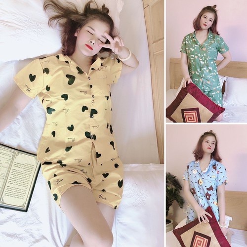 Đồ ngủ ❤️FREESHIP❤️Bộ Đồ Ngủ Lụa pijama cộc tay mặc nhà ulzzang in hình họa tiết dễ thương
