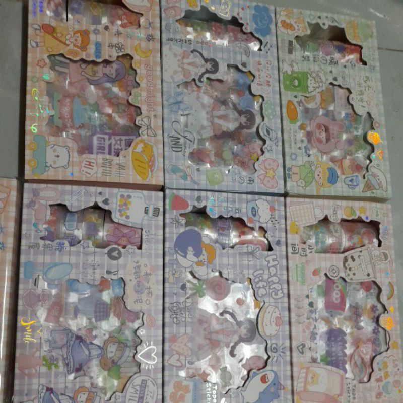 Hộp 4 cuộn washi kèm 10 bộ sticker cắt sẵn