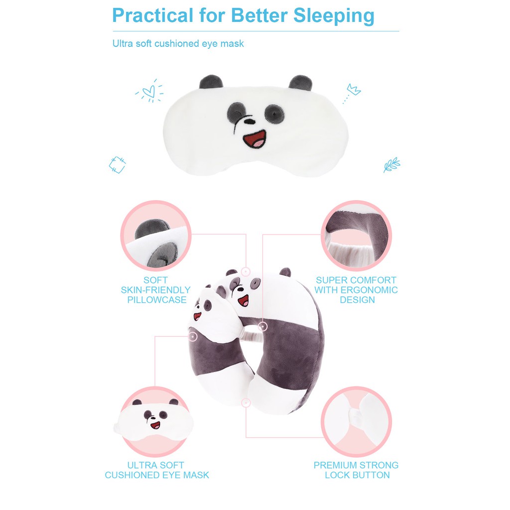 Gối chữ U Miniso hình gấu We Bare Bears U-shaped Neck Pillow (Panda)- Hàng chính hãng