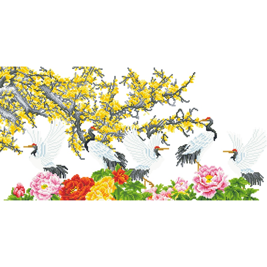 Tranh Đính Đá HOA KHAI PHÚ QUÝ Kích Thước: 90cm x 50cm