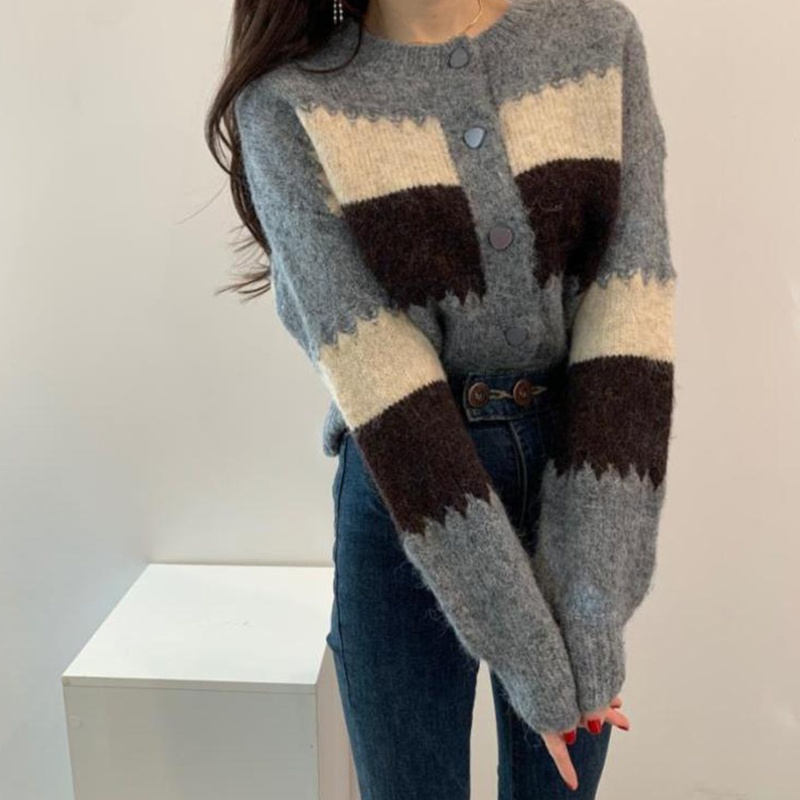 Áo Khoác Cardigan Dệt Kim Tay Dài Dáng Rộng Cổ Tròn Cài Nút Thời Trang Mùa Thu Cho Nữ