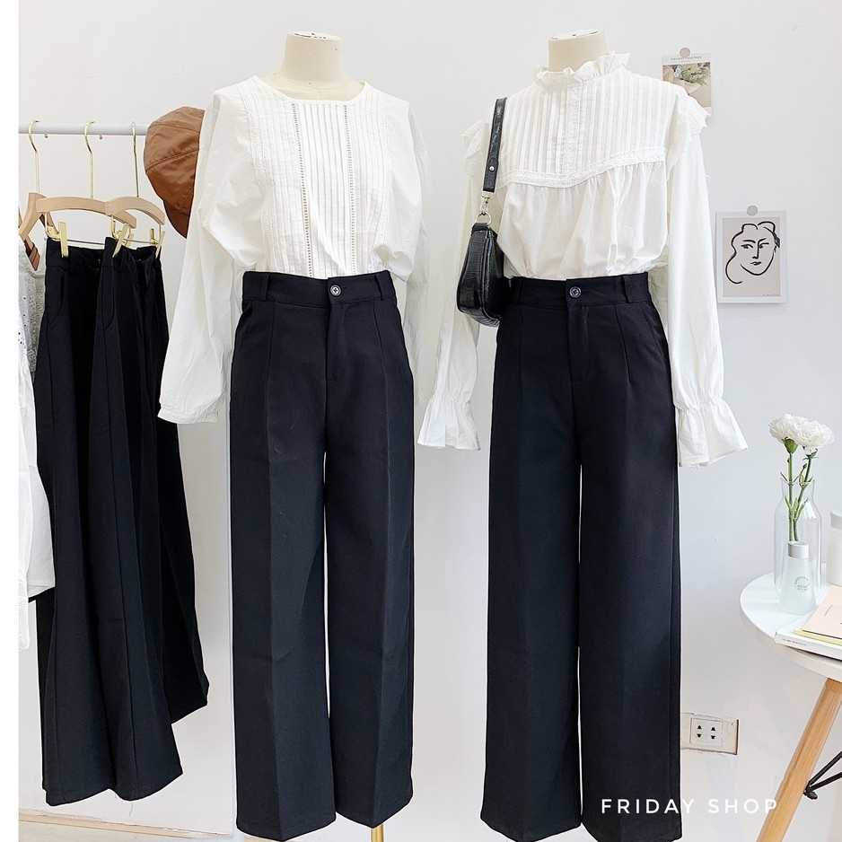Quần culottes cạp cao dáng xuông ống rộng chất tuyết mưa không xù Friday | BigBuy360 - bigbuy360.vn