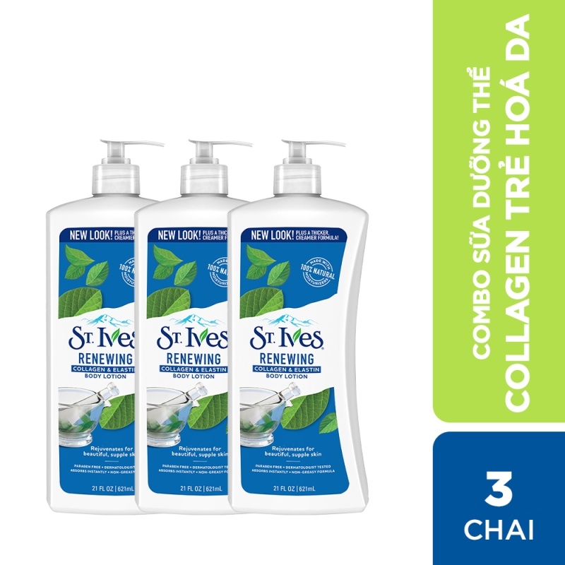 [Mã COSUI03 giảm 8% đơn 150K] Combo 3 chai Sữa dưỡng thể St.Ives Collagen trẻ hóa da 621ml